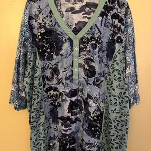 Ulla Popken Boxy Blue Green 3/4 Sleeve Tunic